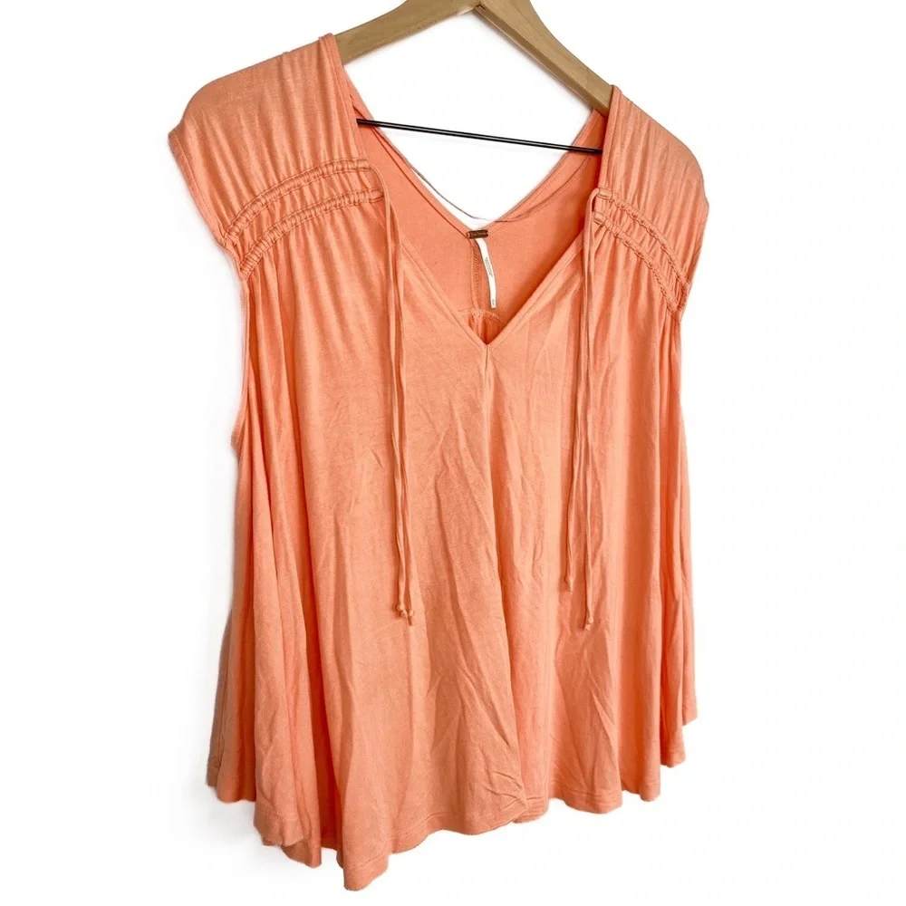 NWOT Free People Womens Flowy Top XS Peach Pastel Back In‎ Town Boho Peasant